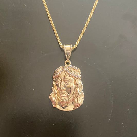 14k Gold Vermeil Rope Chain and Jesus Head Pendant