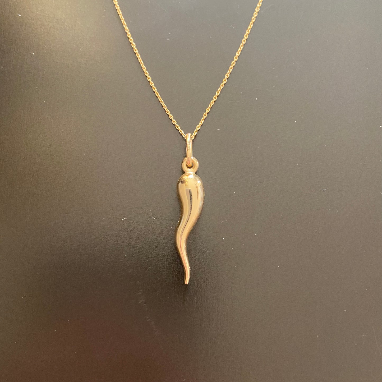 Solid Real 14k Gold Italian Horn and Chain Set