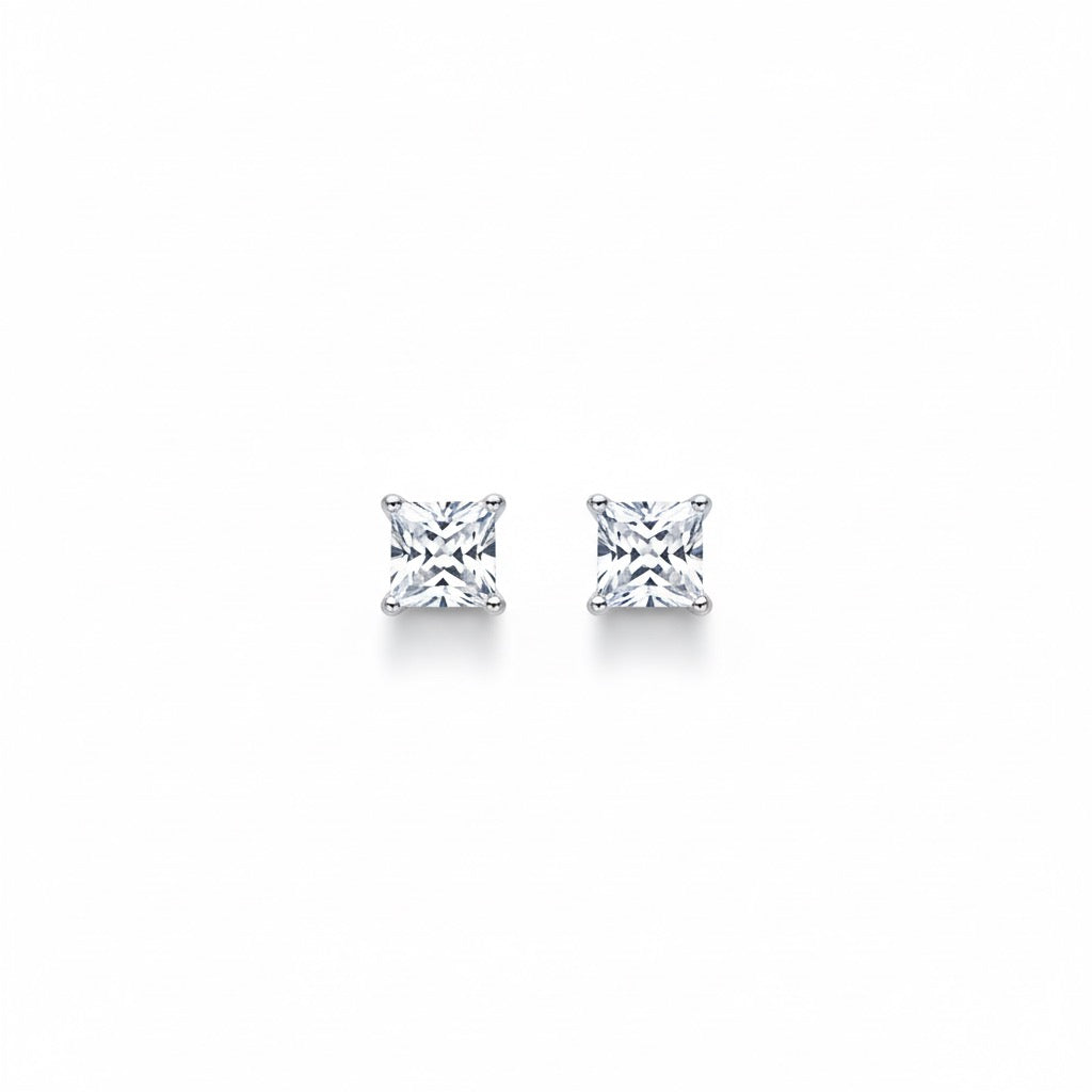 Solid Silver Princess Cut CZ Studs 5mm