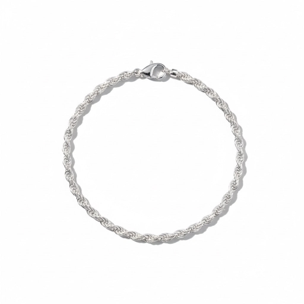 Solid Silver Rope Bracelet 3mm 8in