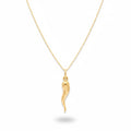 14k Solid Yellow Gold Italian Horn and Chain Set