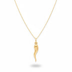 14k Solid Yellow Gold Italian Horn and Chain Set