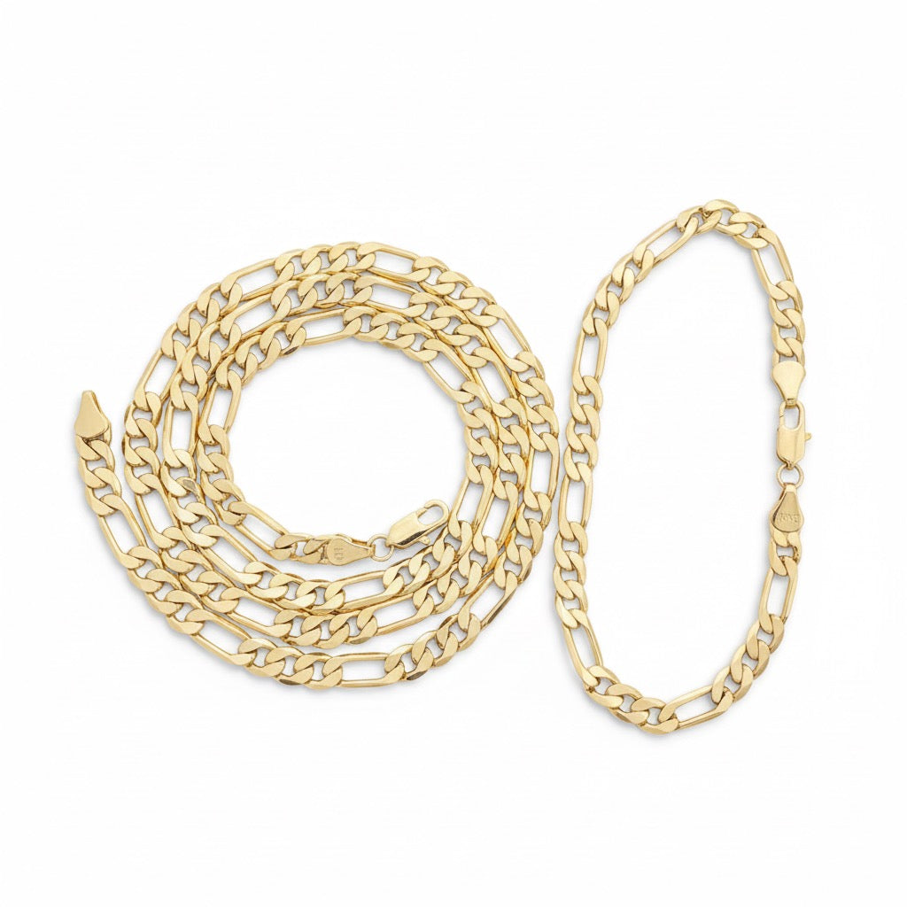 14 Karat Gold mehrlagiges Figaro-Set