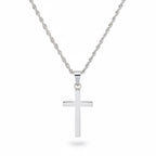 Real Solid 925 Silver Cross and Rope Chain Set