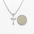 Real Solid 925 Silver Cross and Rope Chain Set