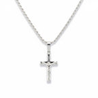 Real Solid 925 Silver Cross and Rope Chain Set