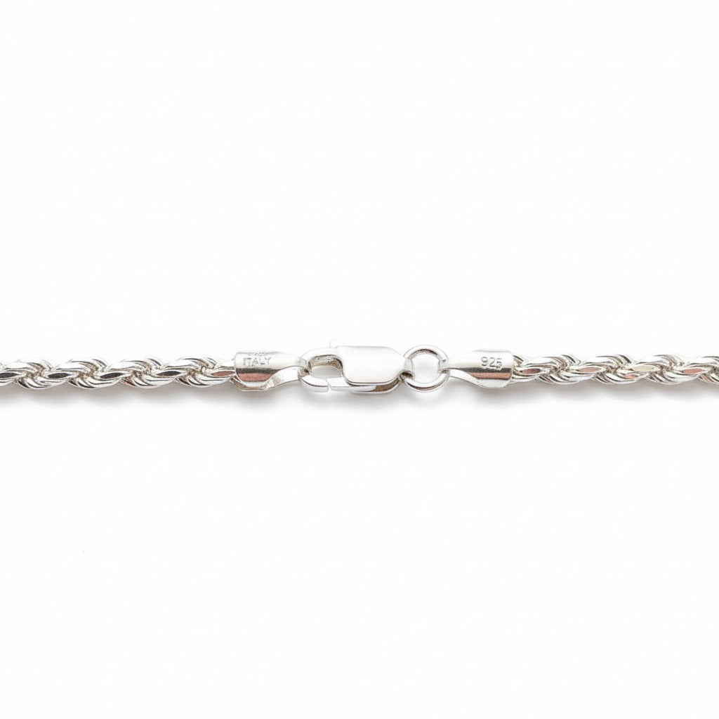 Solid Silver Rope Bracelet 3mm 8in