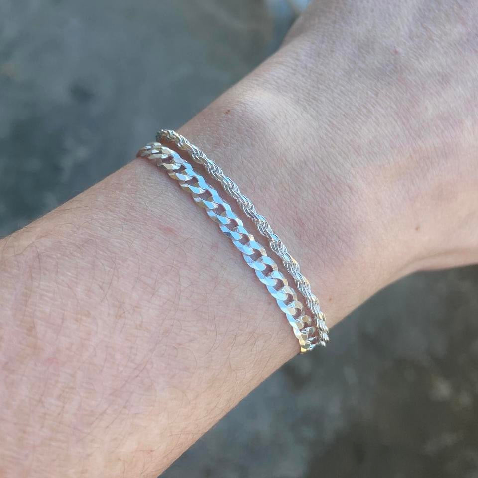 Solid Silver Rope and Cuban Bracelet Set - Prestige Jewelry