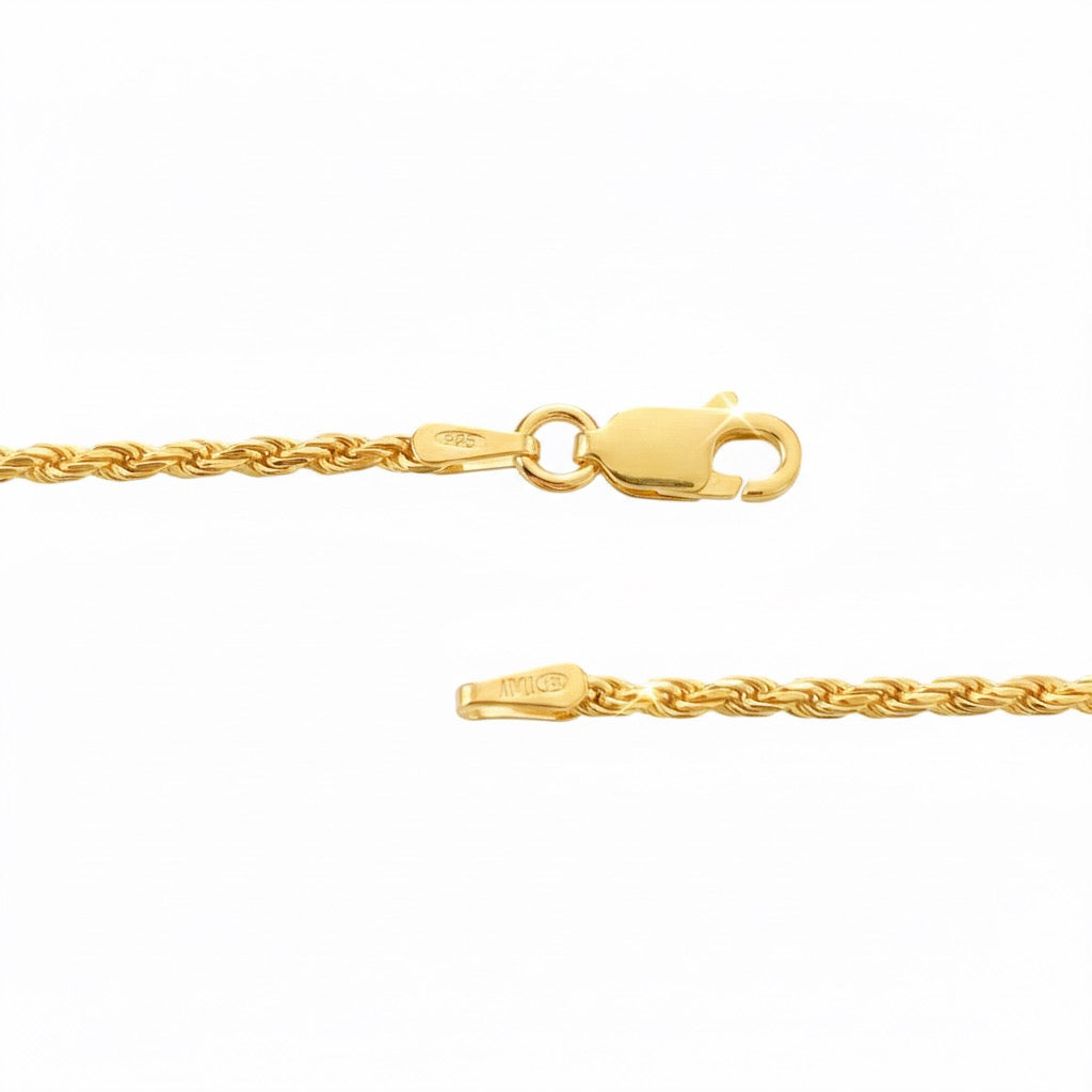 14k Gold Vermeil Rope Chain 22in 2mm