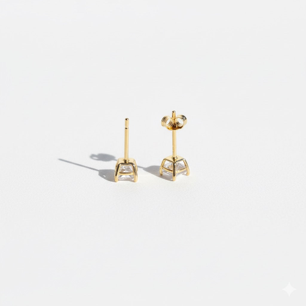14k Gold Vermeil Round CZ Studs 4mm