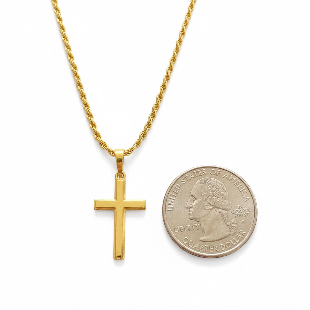14 Karat Gold Vermeil Kreuz und 20 Zoll 2 mm Seilkette Set