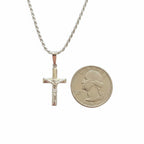 Real Solid 925 Silver Cross and Rope Chain Set