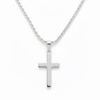 Real Solid 925 Silver Cross and Rope Chain Set