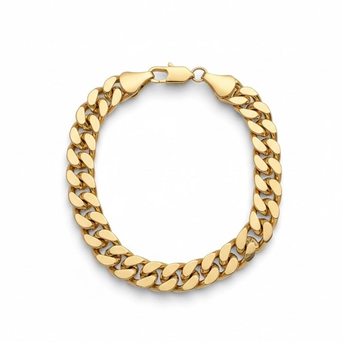 Mehrlagiges kubanisches Gliederarmband aus 14 Karat Gold, 8 Zoll, 9 mm