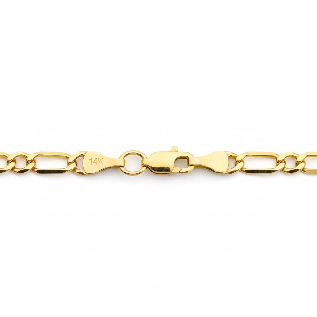 14k Gold Semi-Solid Figaro Chain 20in 4mm