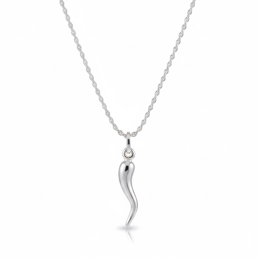 Solid Silver Italian Horn Necklace
