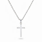 Real Solid 925 Silver Cross and Rope Chain Set