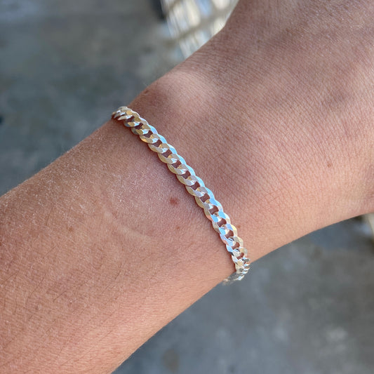 Solid Silver Curb Bracelet 4mm 7in