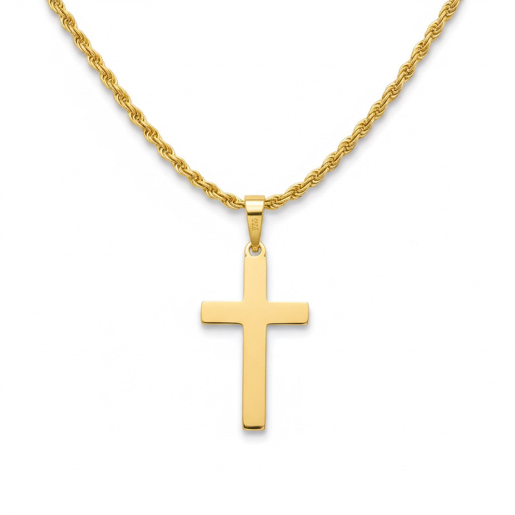 14 Karat Gold Vermeil Kreuz und 20 Zoll 2 mm Seilkette Set