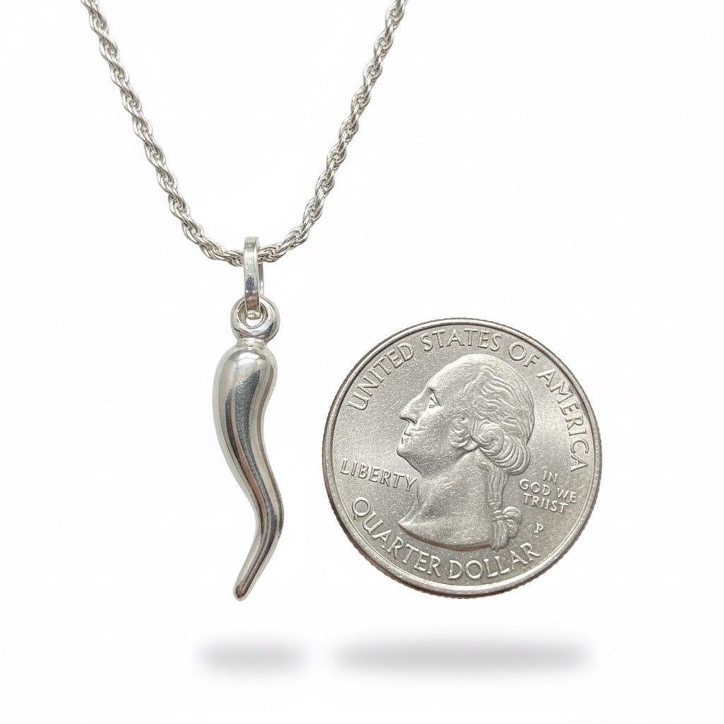 Solid Silver Italian Horn Necklace