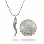 Solid Silver Italian Horn Necklace