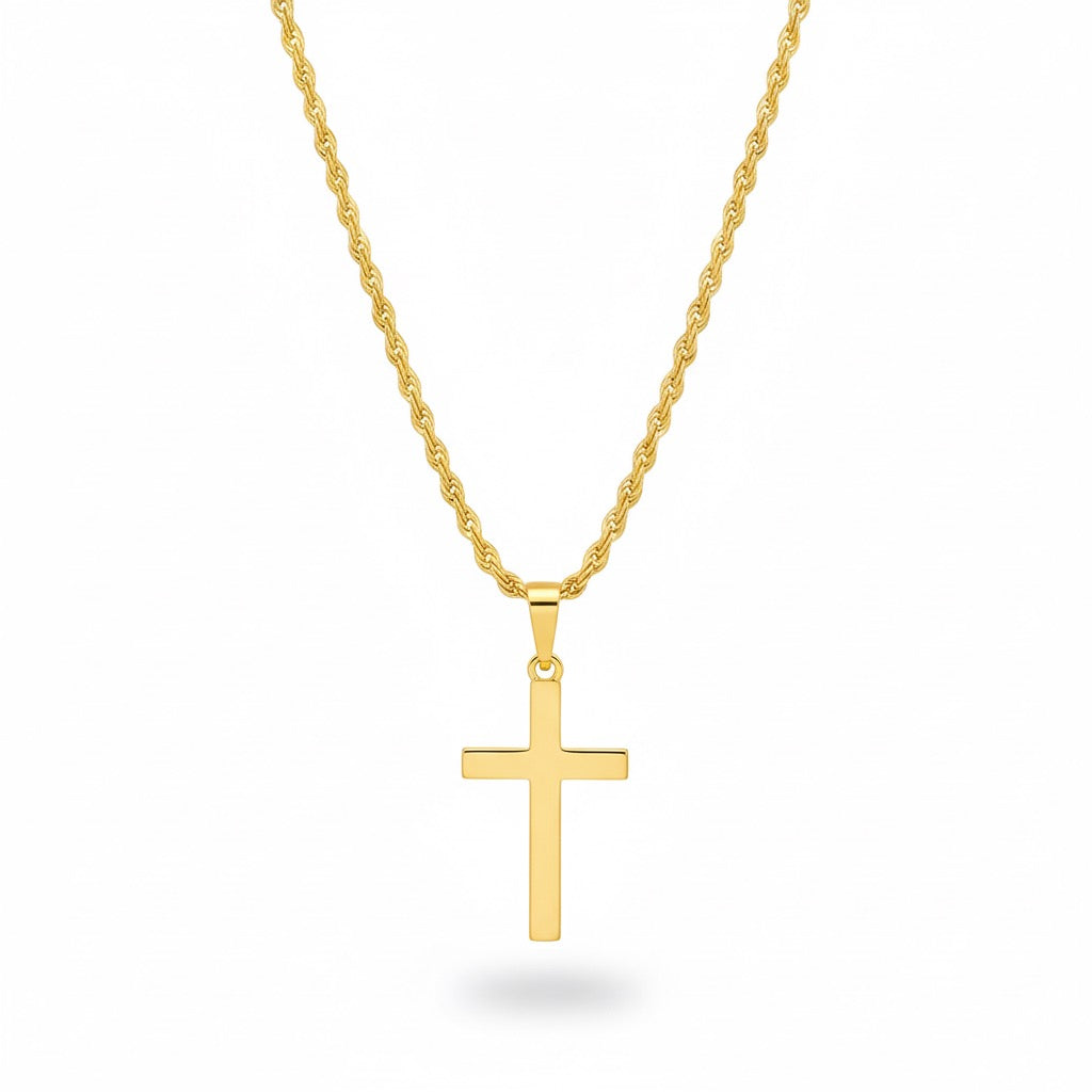 14 Karat Gold Vermeil Kreuz und 20 Zoll 2 mm Seilkette Set