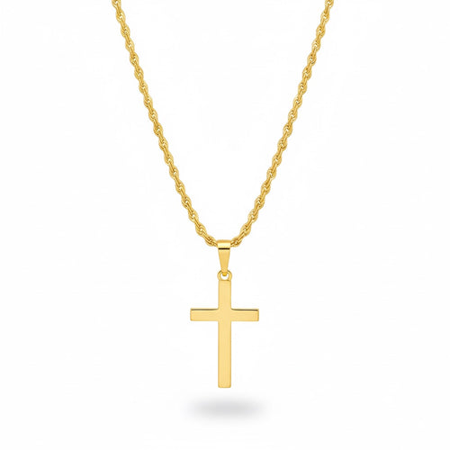 14k Gold Vermeil Cross and 20in 2mm Rope Chain Set