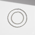 Real Solid 925 Silver Rope and Cuban Bracelet Set