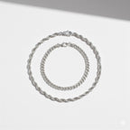 Real Solid 925 Silver Rope and Cuban Bracelet Set