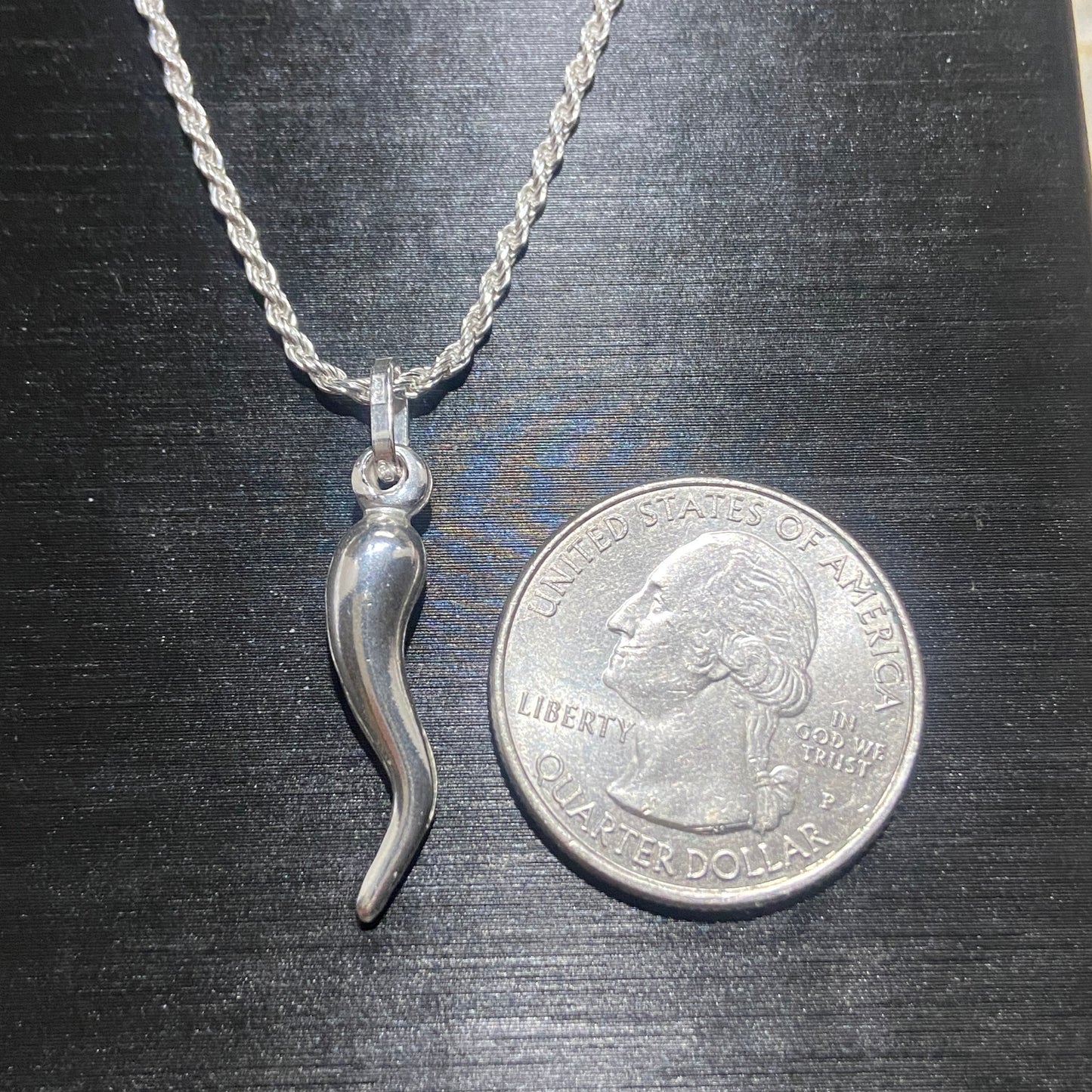 Solid Silver Italian Horn Necklace