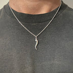 Solid Real 14k White Gold Italian Horn and Chain Set - Prestige Jewelry