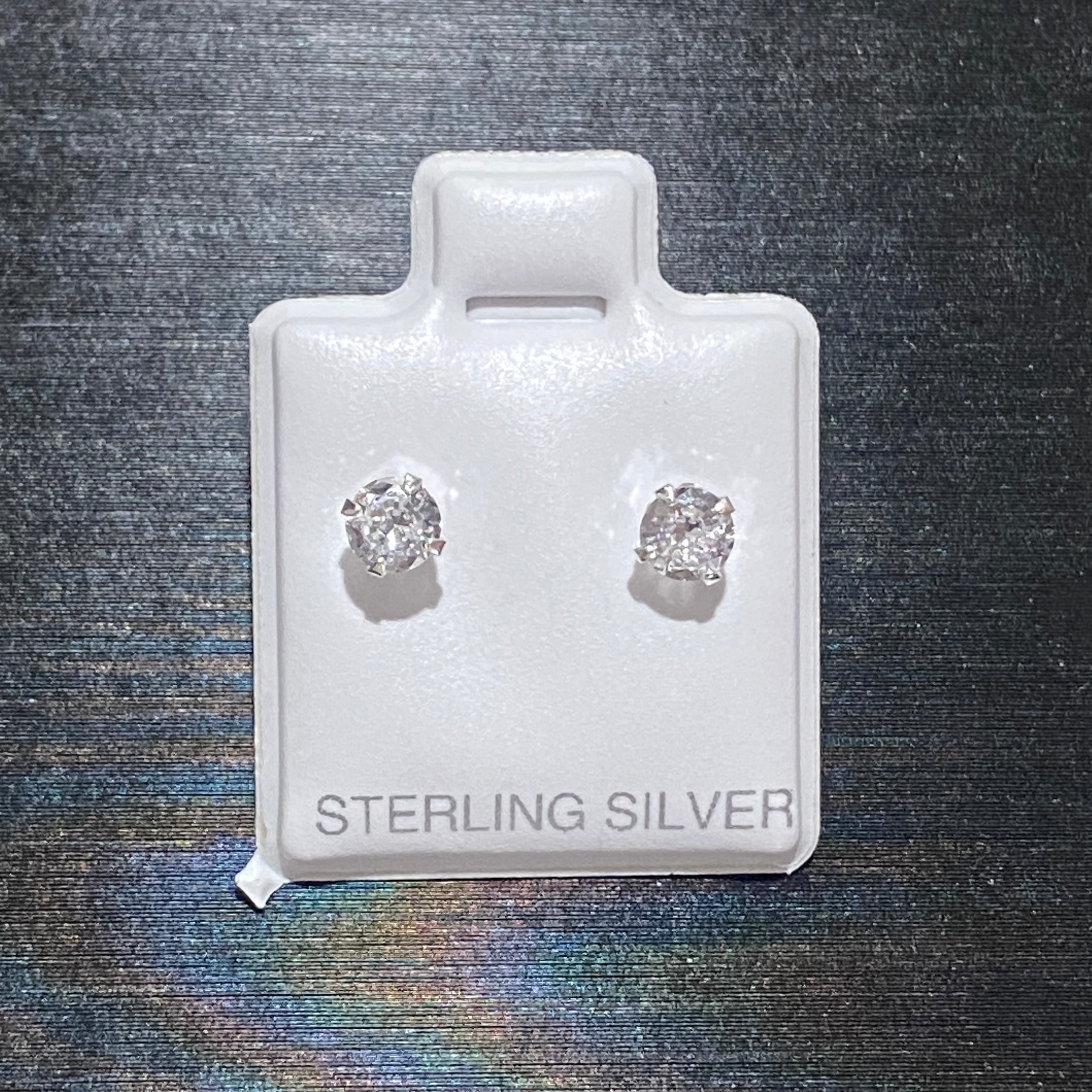 Solid Silver Round CZ Studs 4mm