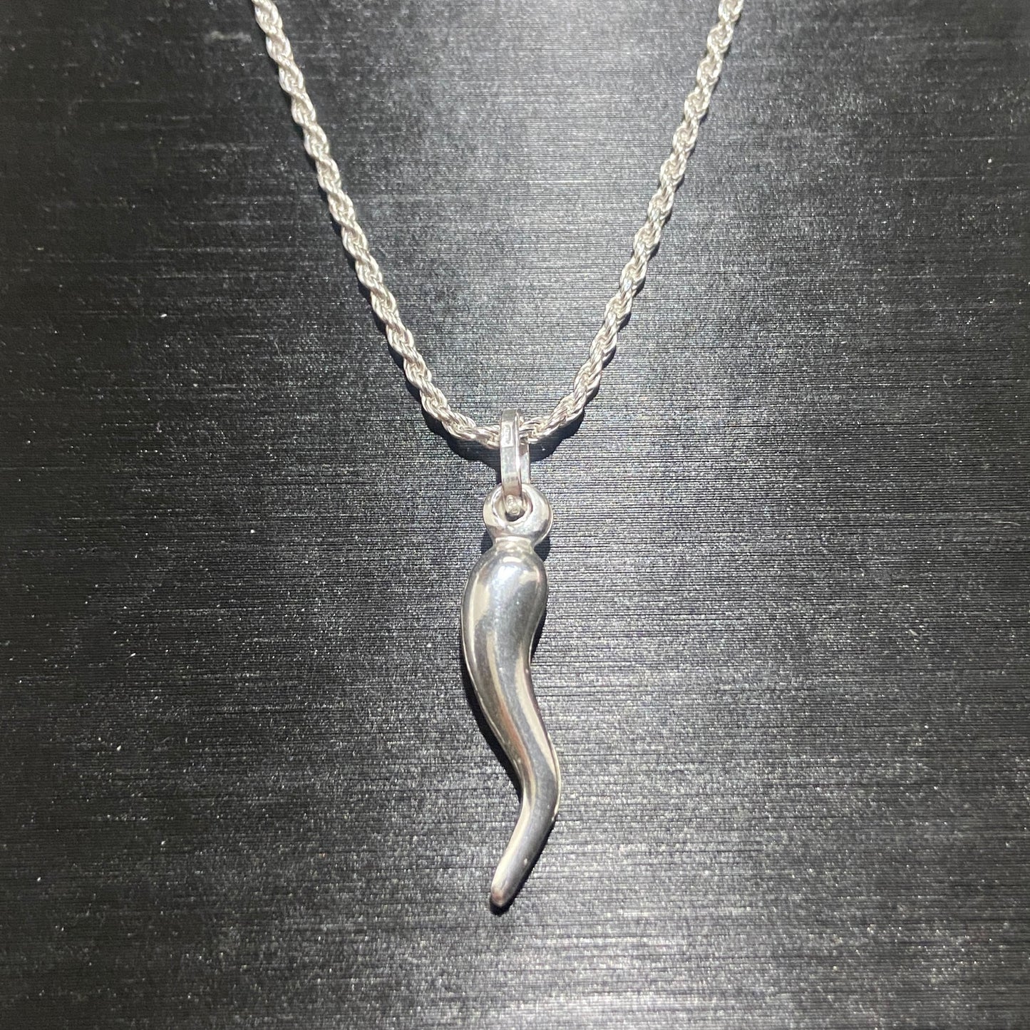 Solid Silver Italian Horn Necklace