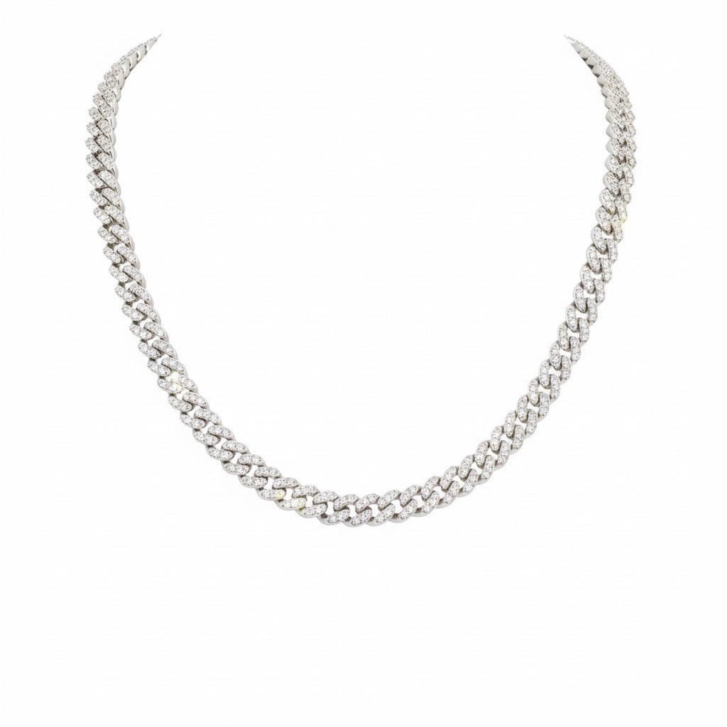 14 Karat Weißgold plattierte kubanische Diamantkette 20 Zoll 8 mm