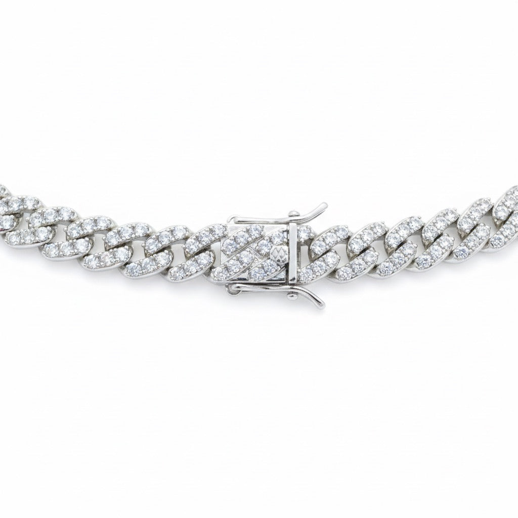 14 Karat Weißgold plattierte kubanische Diamantkette 20 Zoll 8 mm