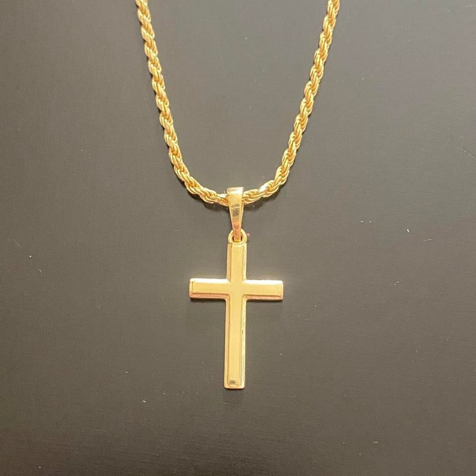 14 Karat Gold Vermeil Kreuz und 20 Zoll 2 mm Seilkette Set