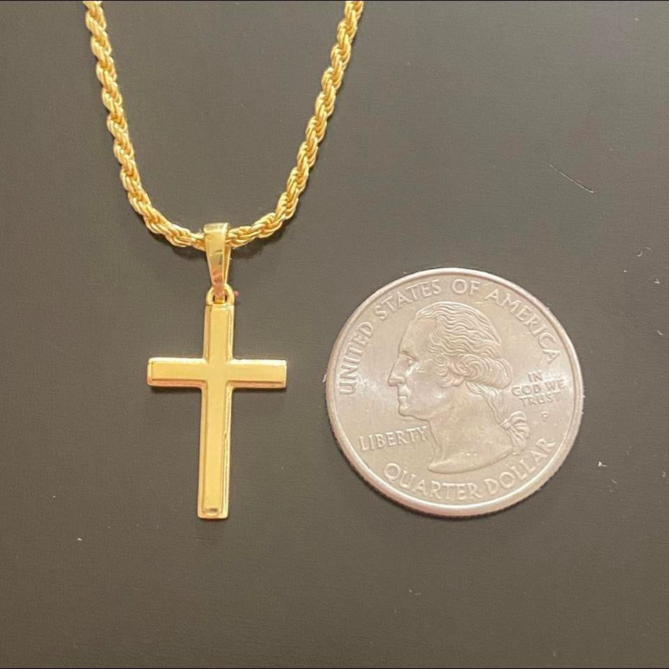 14 Karat Gold Vermeil Kreuz und 20 Zoll 2 mm Seilkette Set