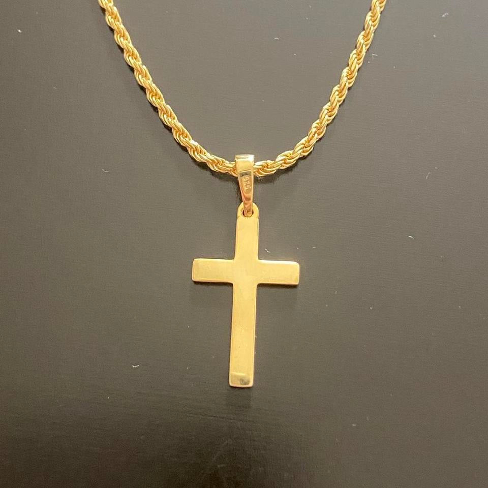 14 Karat Gold Vermeil Kreuz und 20 Zoll 2 mm Seilkette Set