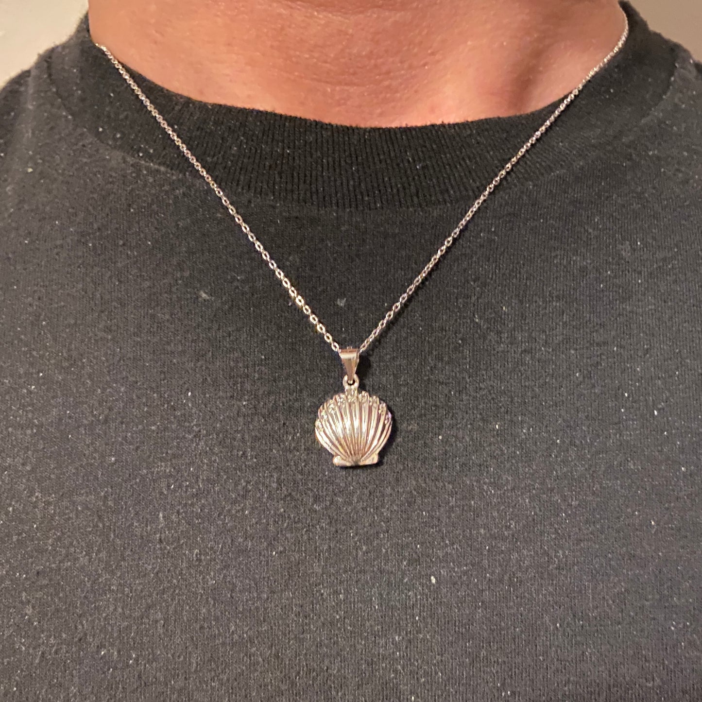 Solid Silver Shell Pendant and Necklace