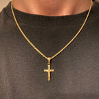 14k Gold Vermeil Cross and Rope Chain Set - Prestige Jewelry