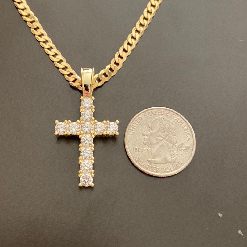 14k Gold Vermeil CZ Cross and Chain Set - Prestige Jewelry