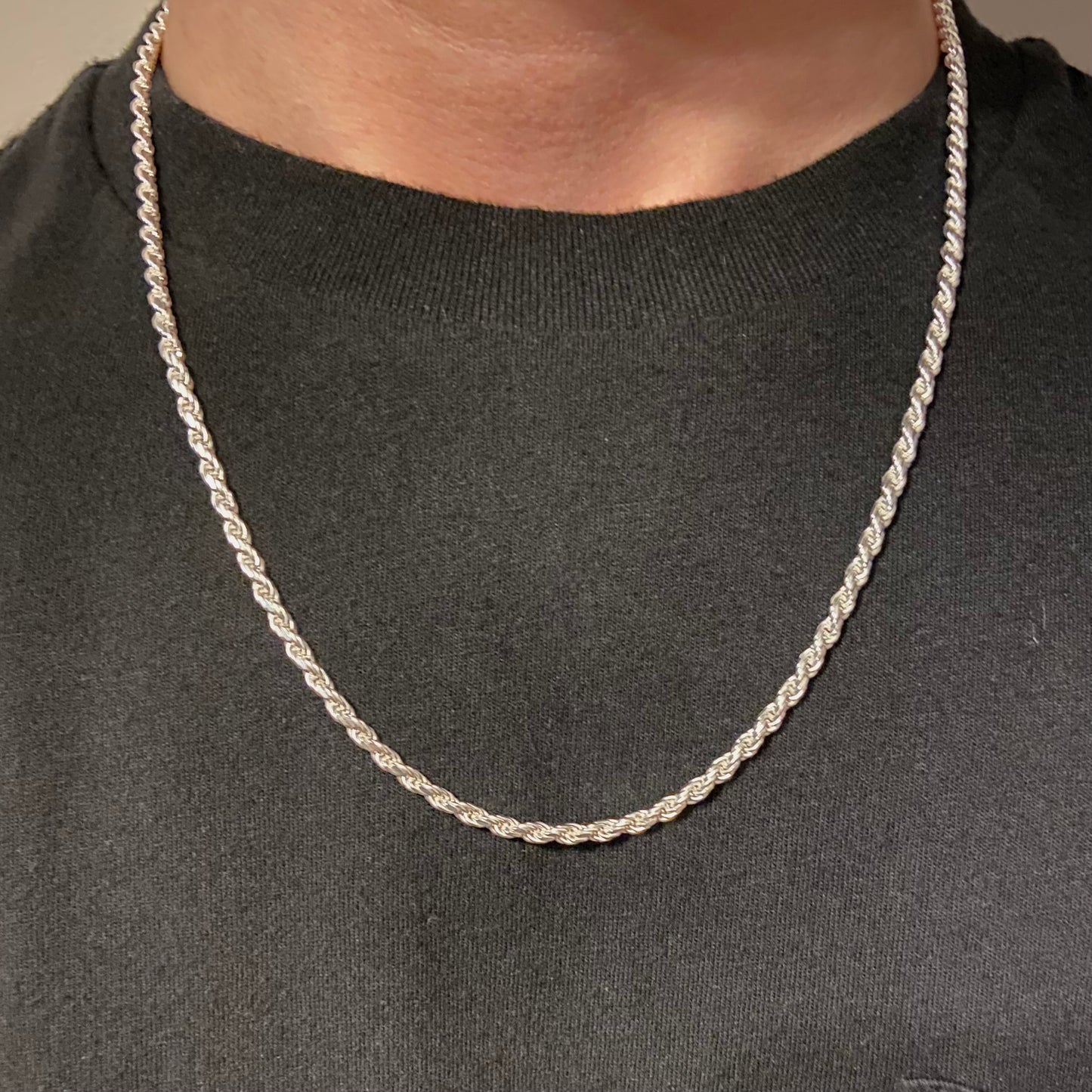 Solid Silver Rope Chain 20in 3mm
