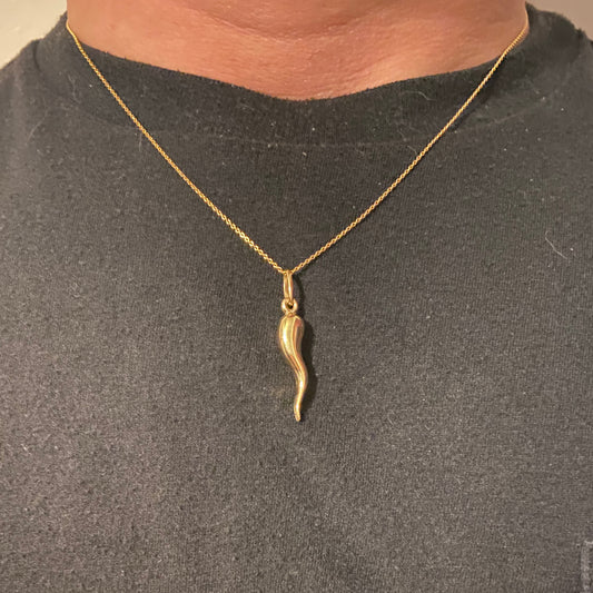 Solid Real 14k Gold Italian Horn and Chain Set