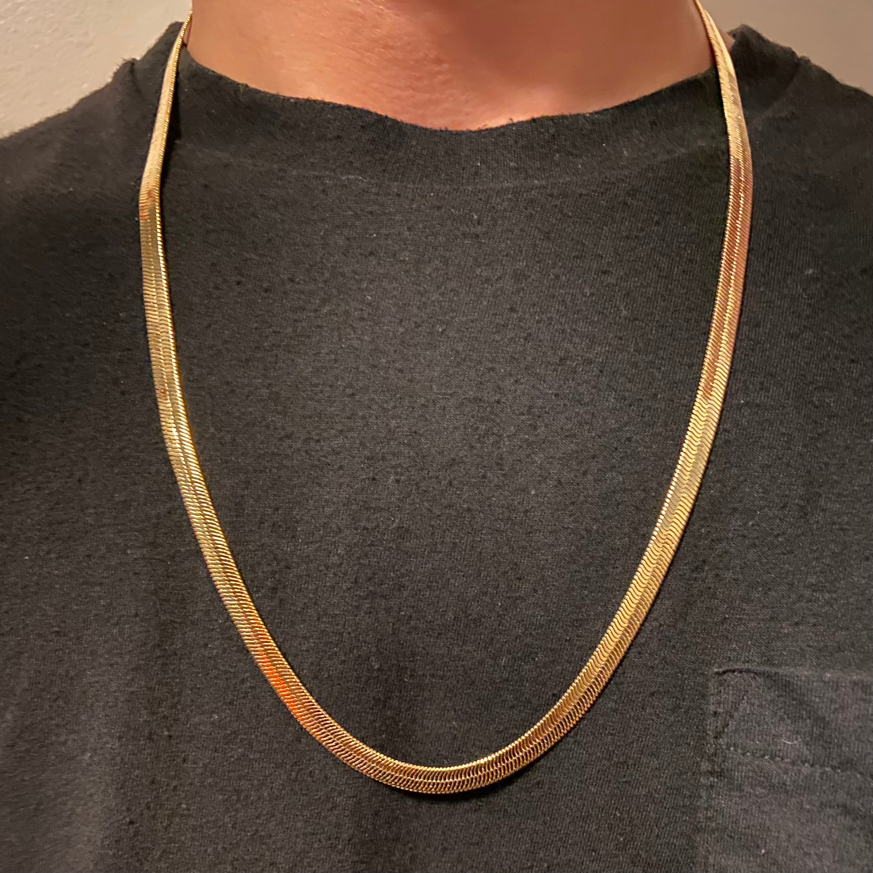 14k Gold Layered Herringbone Chain 24in 6mm - Prestige Jewelry