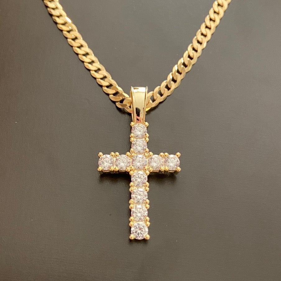 14k Gold Vermeil CZ Cross and Chain Set - Prestige Jewelry