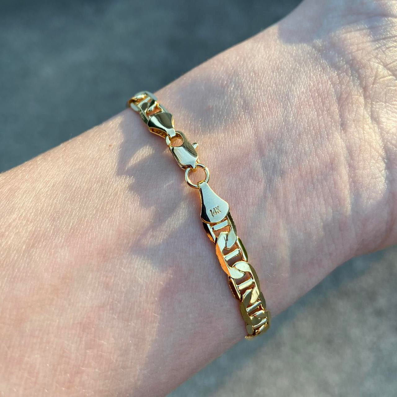 Tri Gold Puffed Mariner Link Bracelet - 14K – Marie's Jewelry Store
