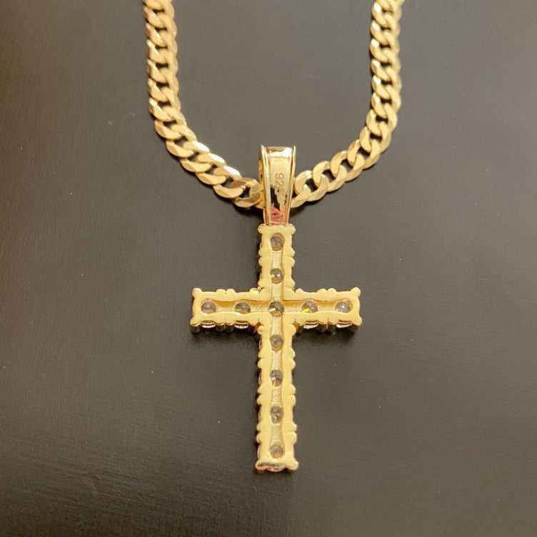 14k Gold Vermeil CZ Cross and Chain Set - Prestige Jewelry