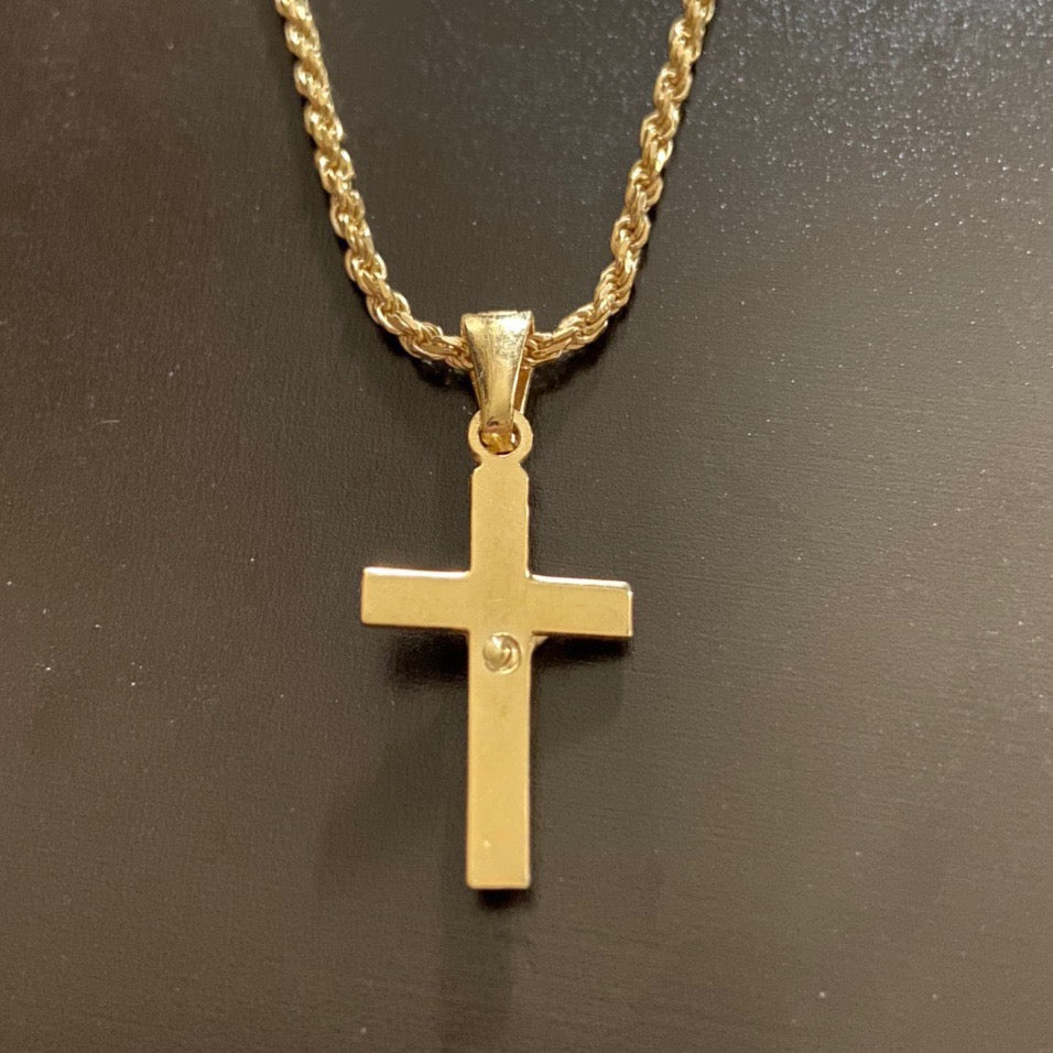 14k Gold Vermeil Cross and 20in 2mm Rope Chain Set