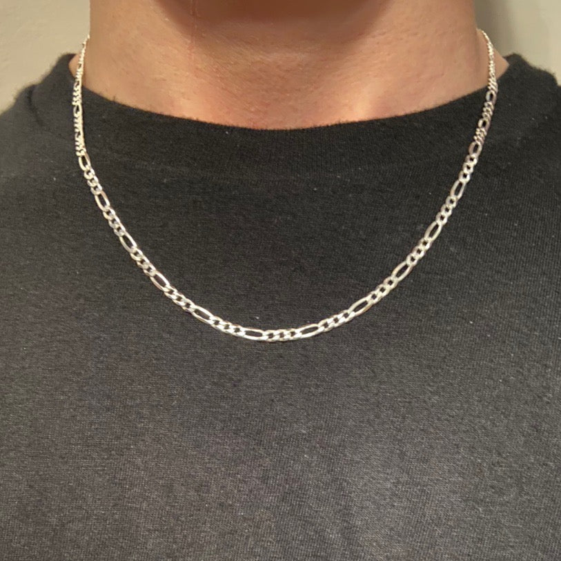 Solid Silver Figaro Chain 18in 3mm - Prestige Jewelry