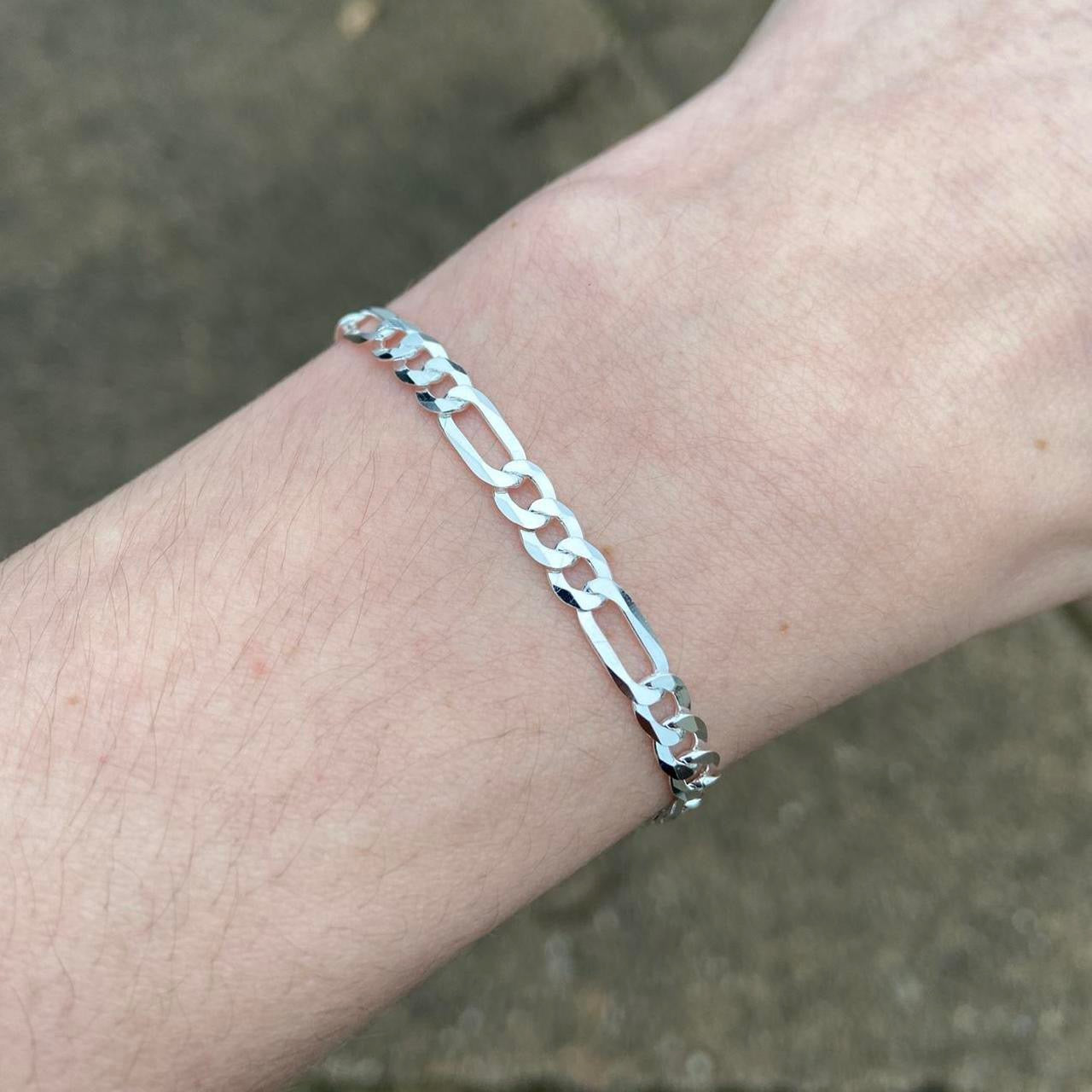 Solid Silver Figaro Bracelet 5mm 8in - Prestige Jewelry
